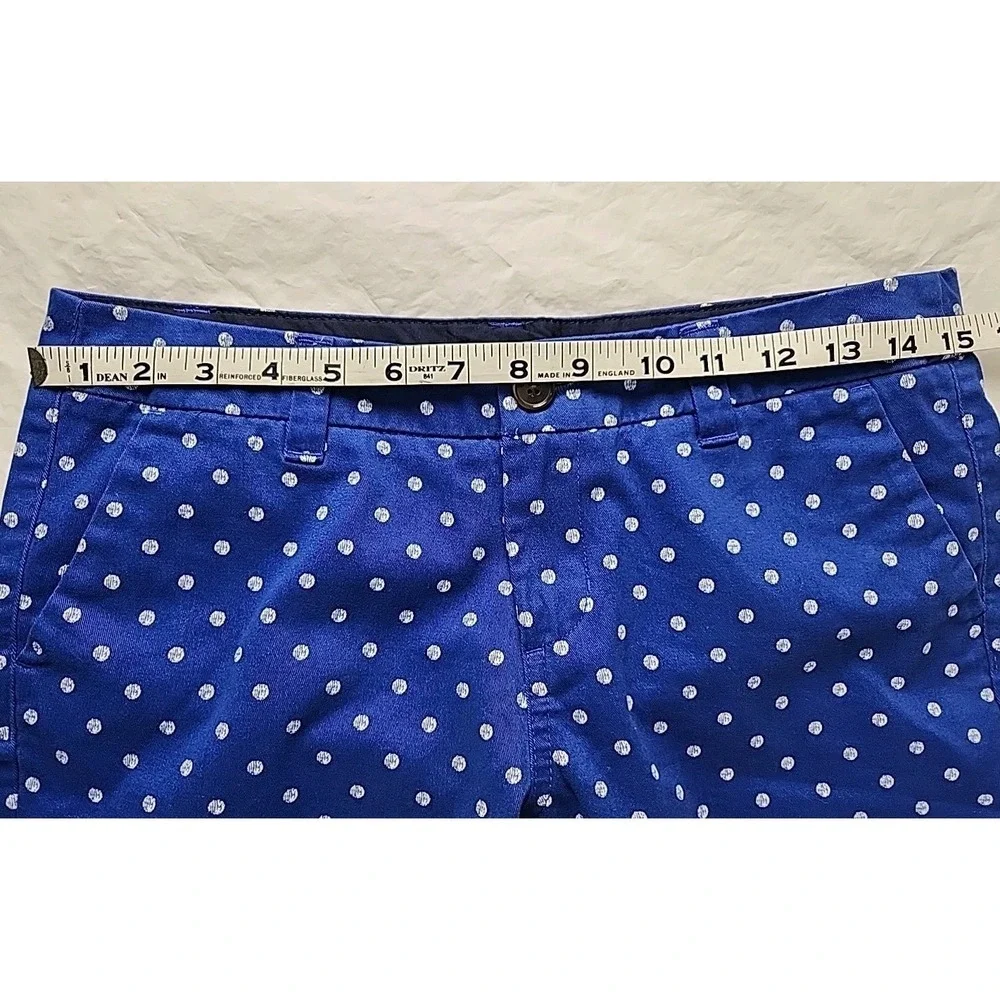 Merona‎ Women's 2 Chino Shorts Blue w/White Poka Dots 100% Cotton Mid-Rise CUTE!